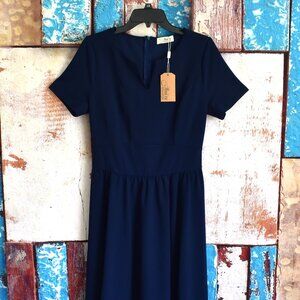 Women's Aisize Dress Short Sleeve Casual LARGE Navy Blue NEW